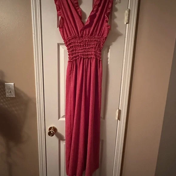 Max Studio Red and White Striped jumpsuit - Picture 2 of 5